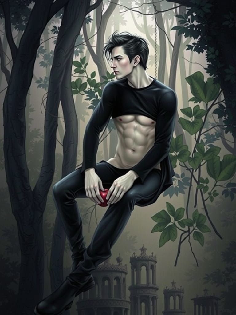 Chiseled Portrait of a Handsome Young Man in Art Nouveau Sty...