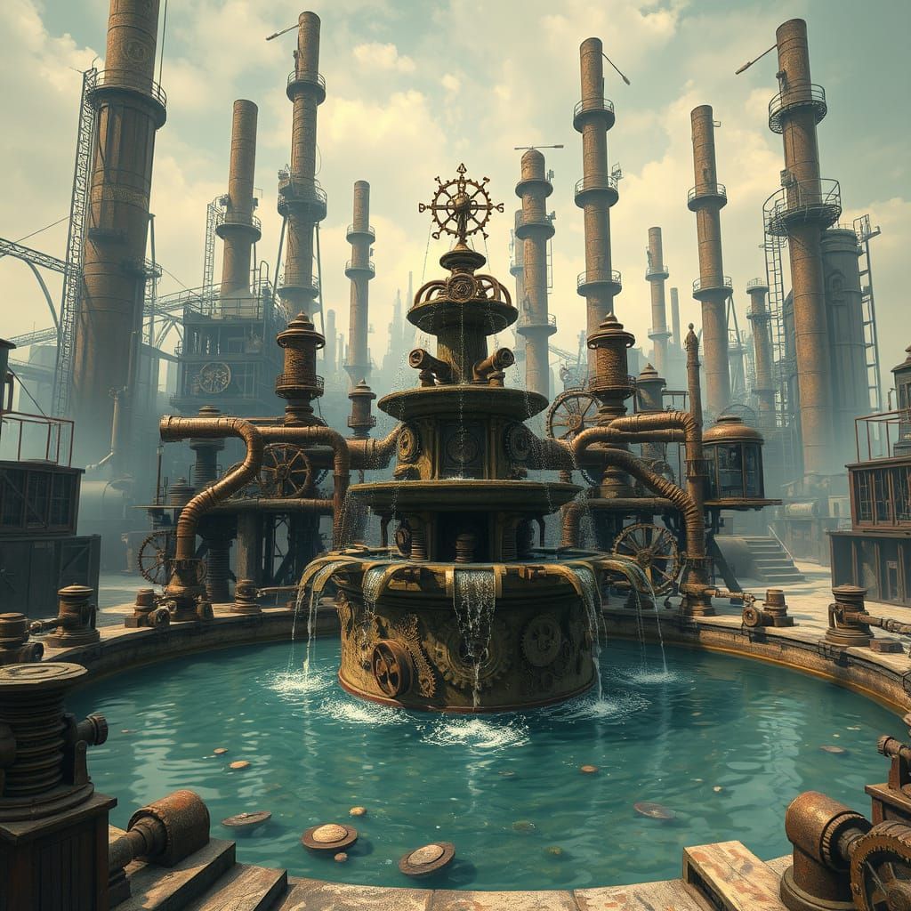 Steampunk Fountain in Clockwork City