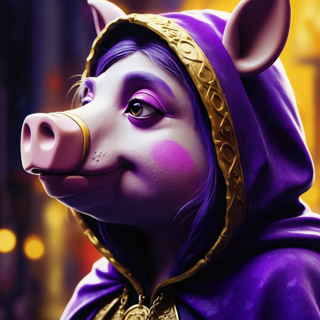 Miss Piggy in Purple Velvet Cloak, Graffiti Style