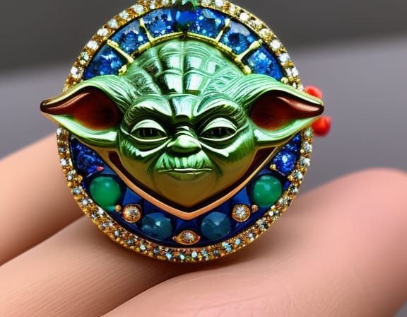 Jeweled Yoda Head in Rings, Digital Art