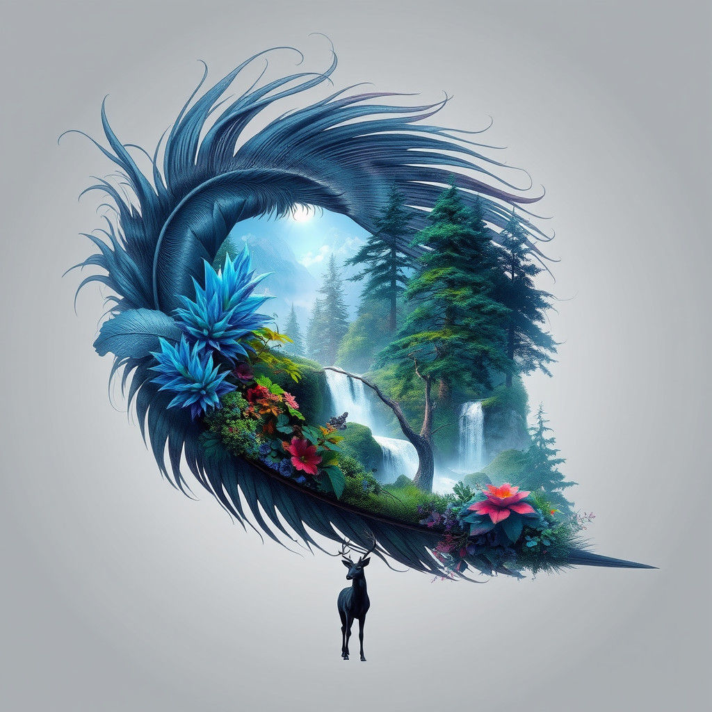 Feather Jungle: 3D Rendered Dark Fantasy Landscape