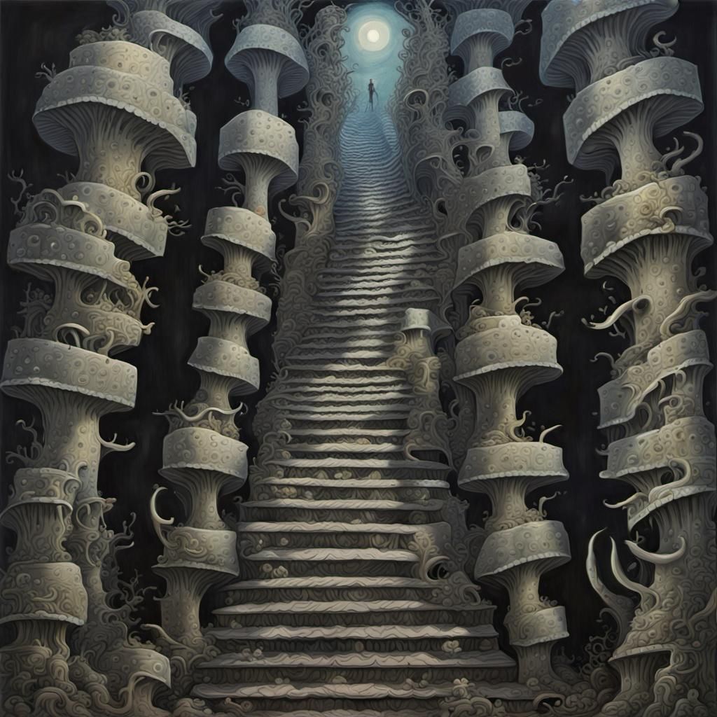 Surreal Endless Staircase in Retrowave Style