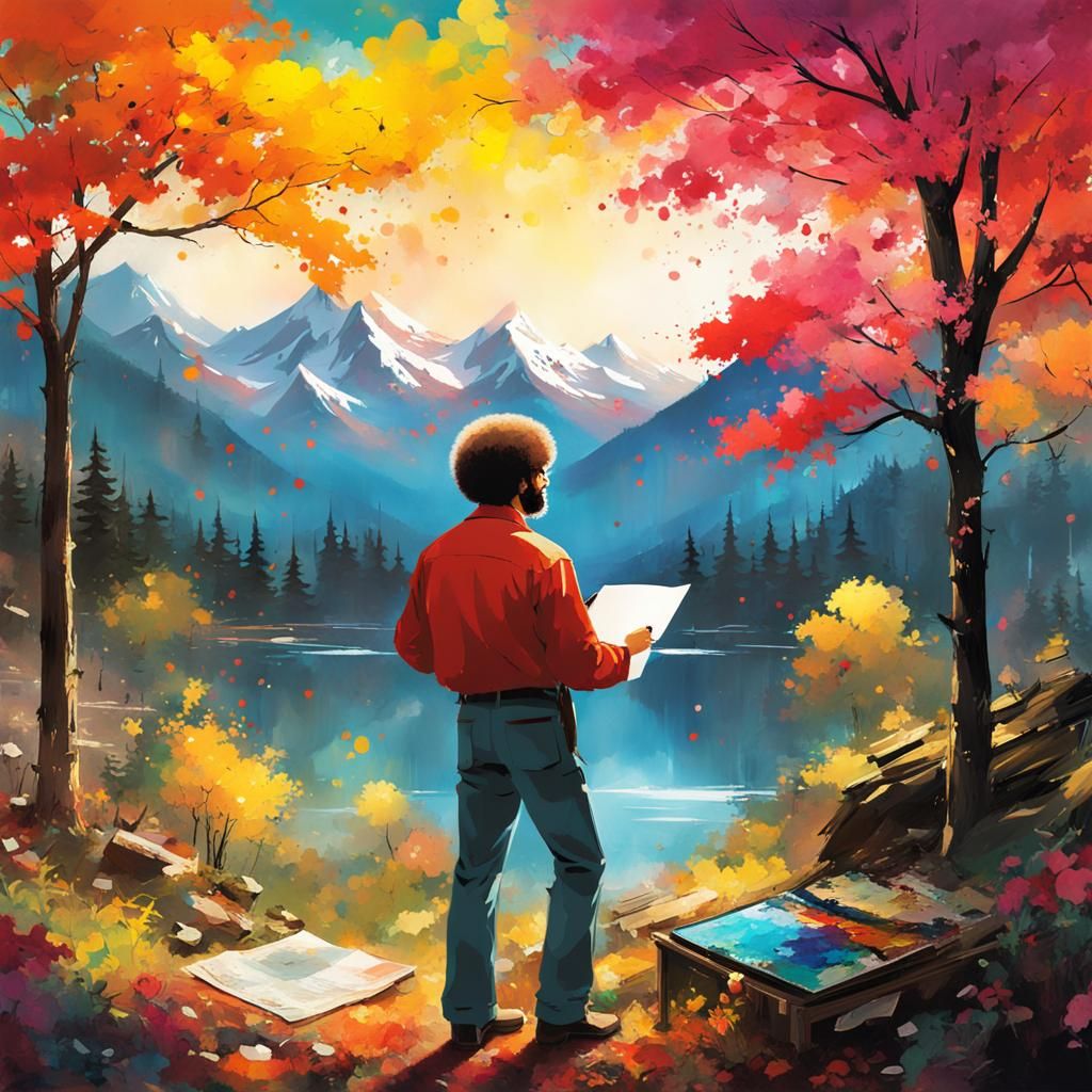 Bob Ross Anime-Style Digital Illustration