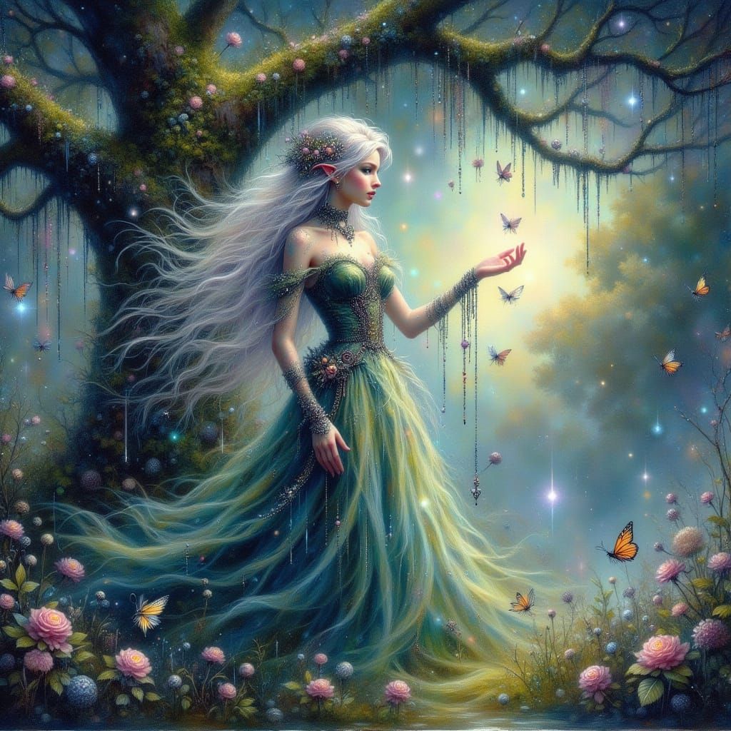 Fairy Punk Sorceress Casting Spell in Moonlit Glade