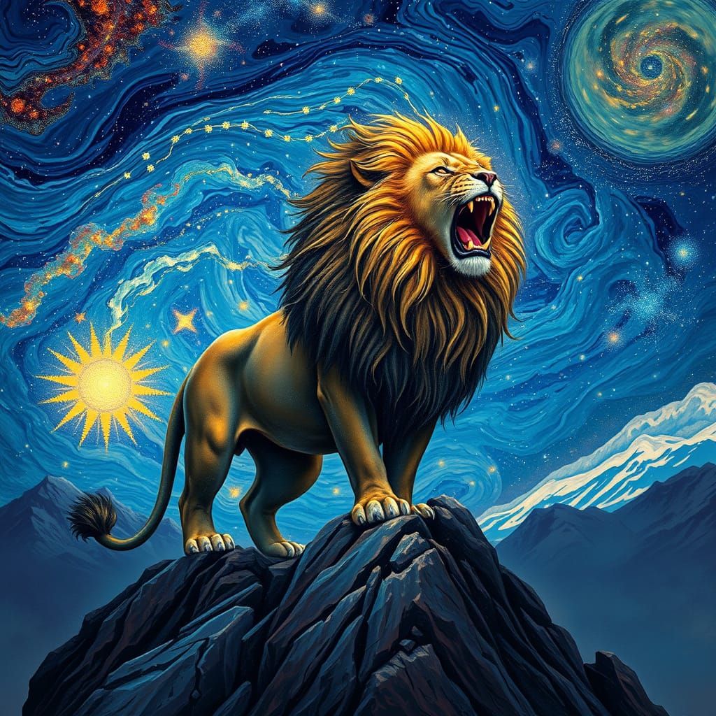 Ethereal Lion Amidst Swirling Nebulae in Cosmic Art Nouveau ...