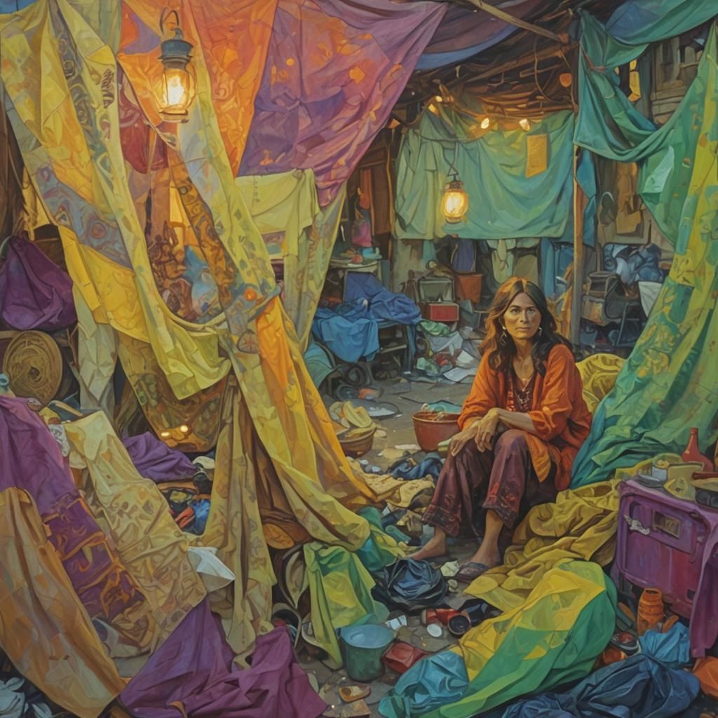 Gypsy Woman in Warm Sunset: Fauvist Oil Painting