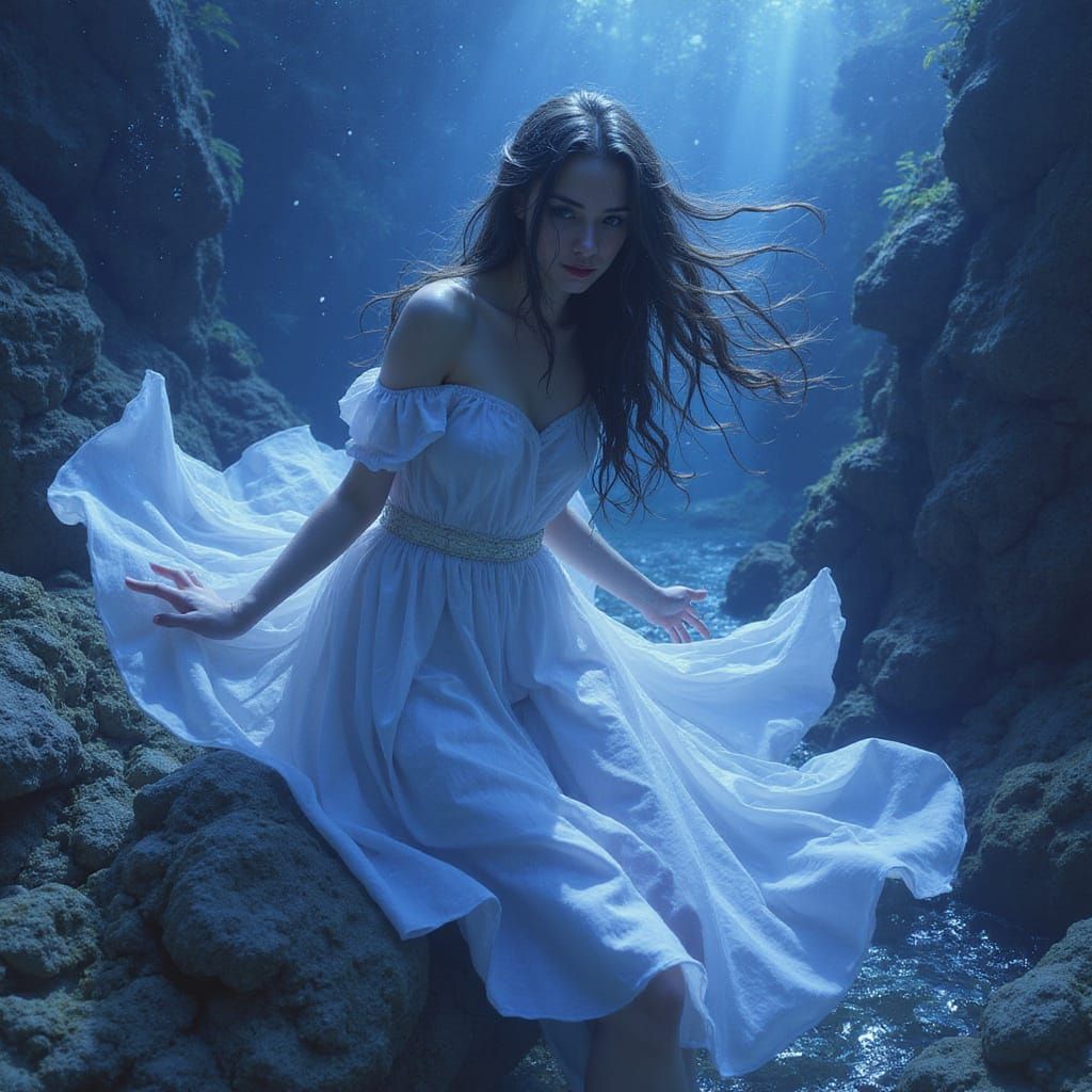 Hauntingly Beautiful Water Nymph in Dark Fantasy Style