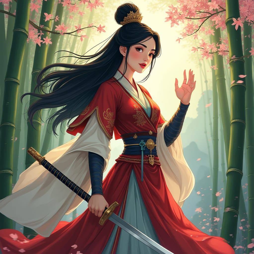 Brave Warrior Princess in Enchanted Bamboo Forest