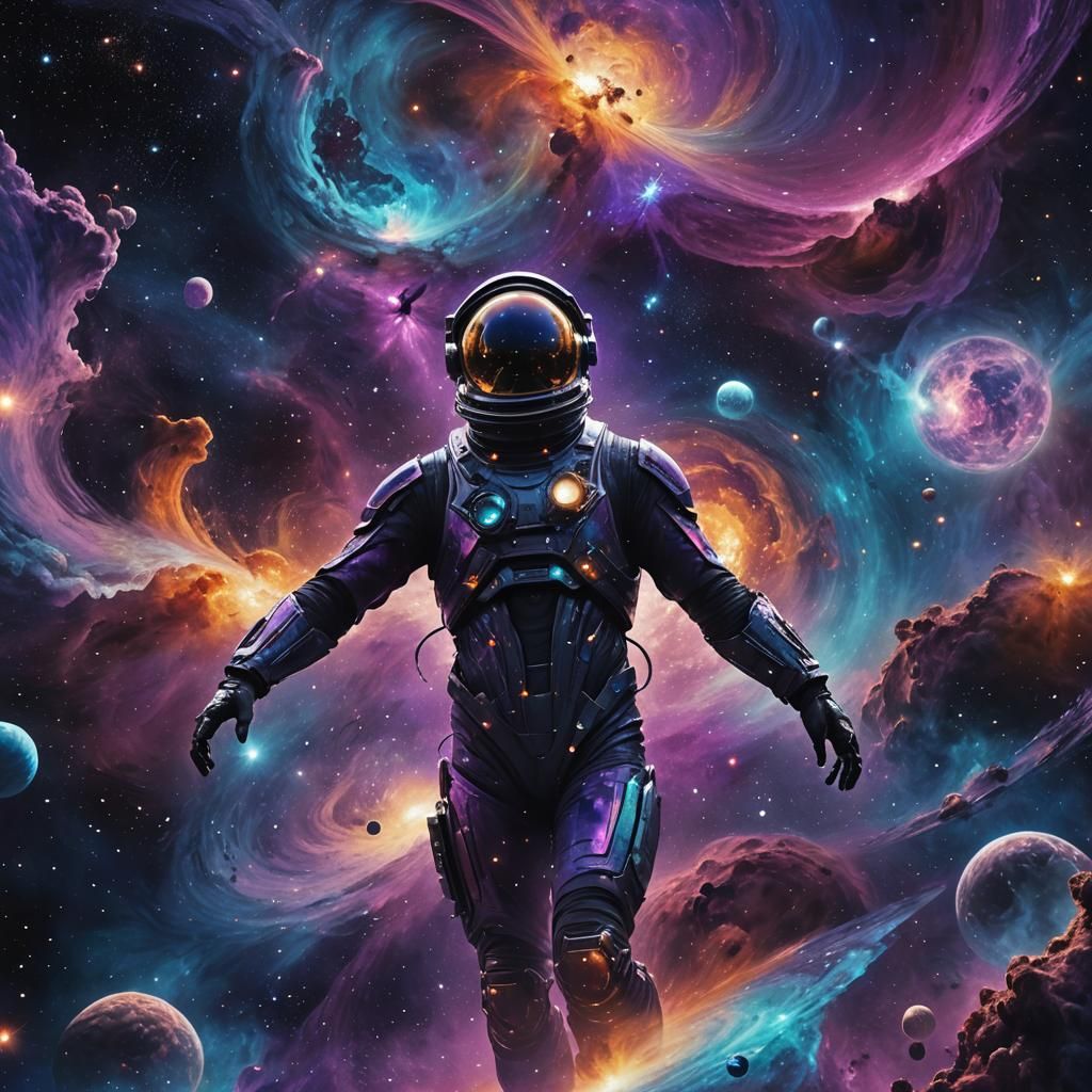 Ethereal Figure in Deep Space Nebula