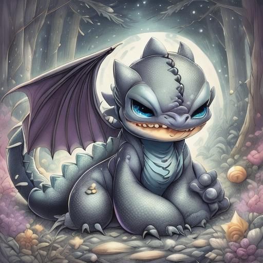 Cute Purple Dragon Cartoon with Big Blue Eyes