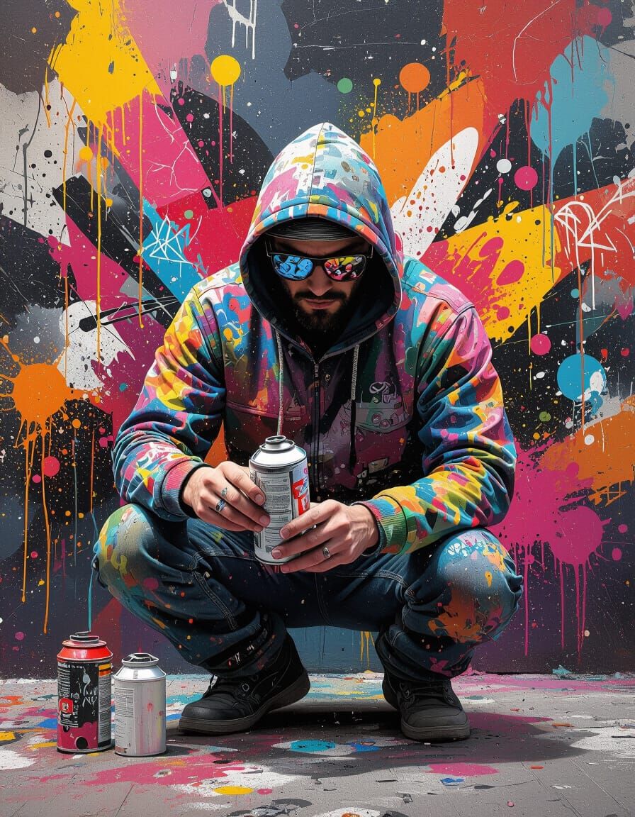 Dynamic Street Art Mural with Graphic Design Elements