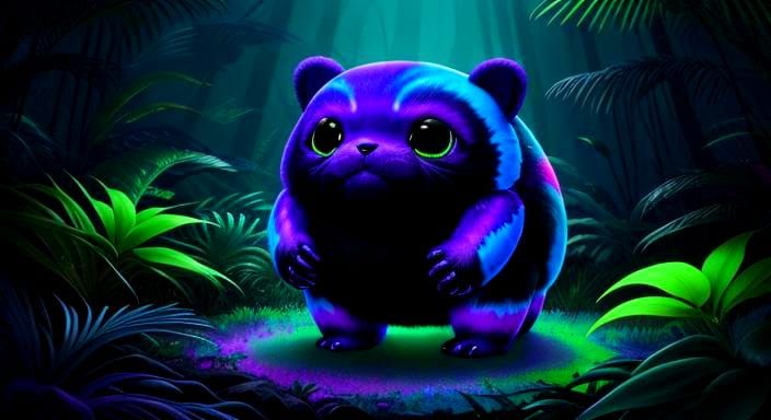 Neon Rainbow Creature in Alien Forest