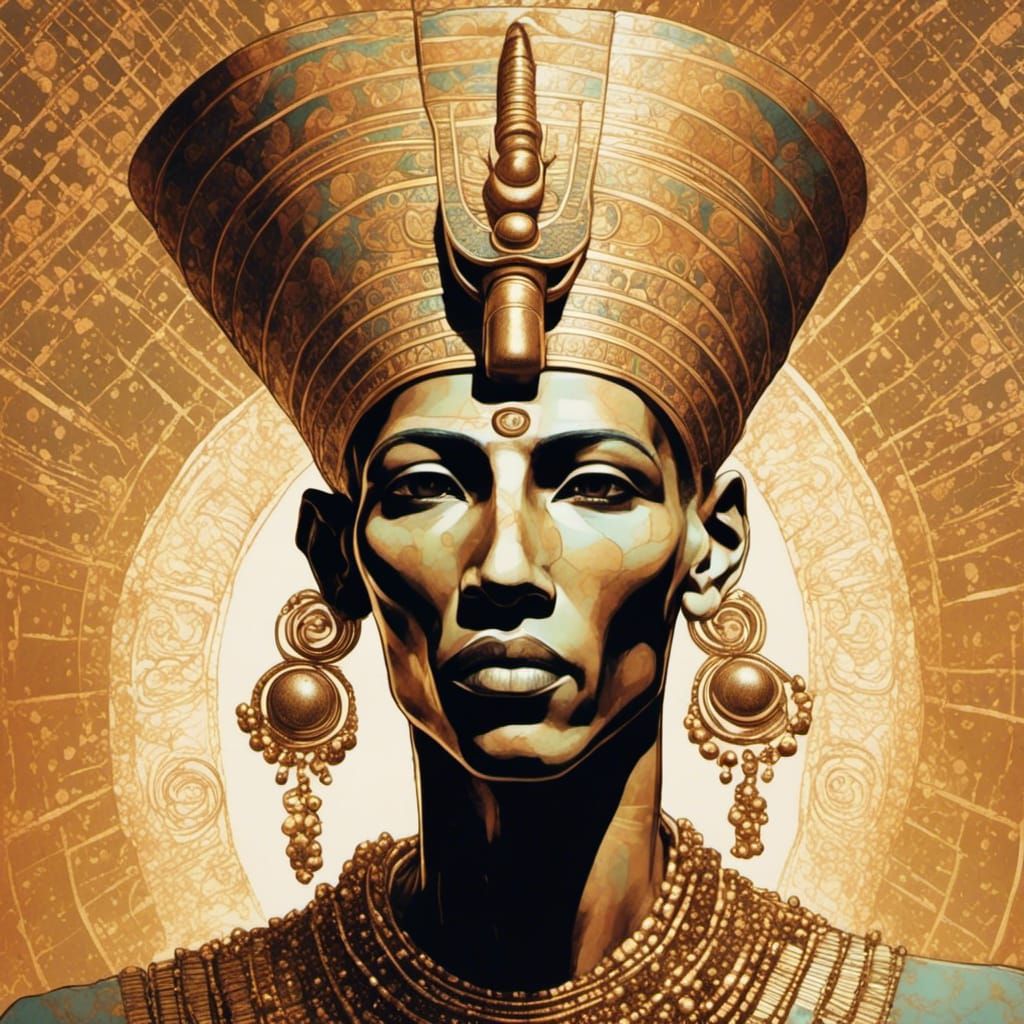Akhenaten Portrait with Golden Details