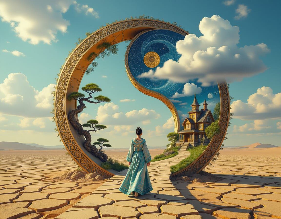 Surreal Stargate Scene with Lush Garden