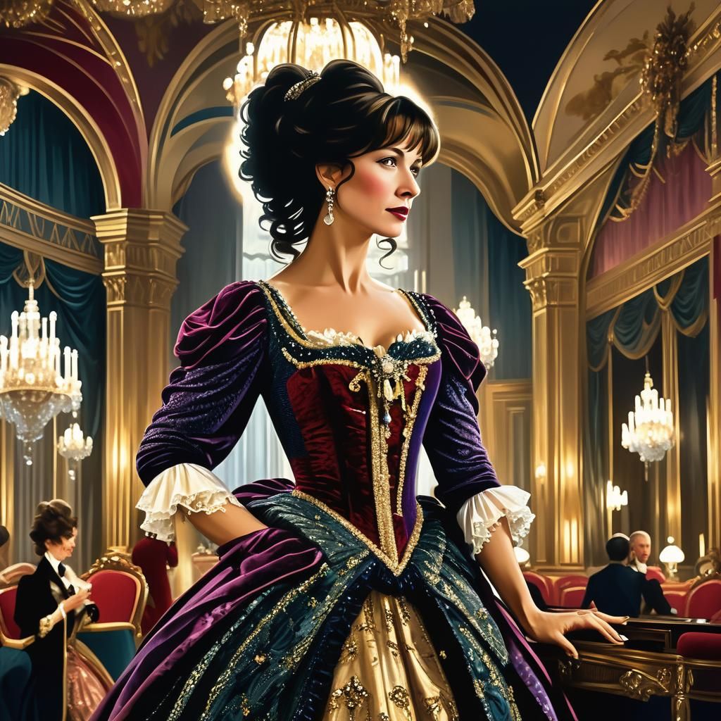 Sophie Marceau in Elegant Art Deco Ballgown