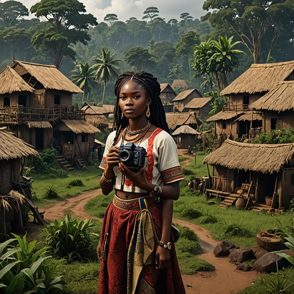 Igbo Girl Nneka in Remote Village as Matte Painting