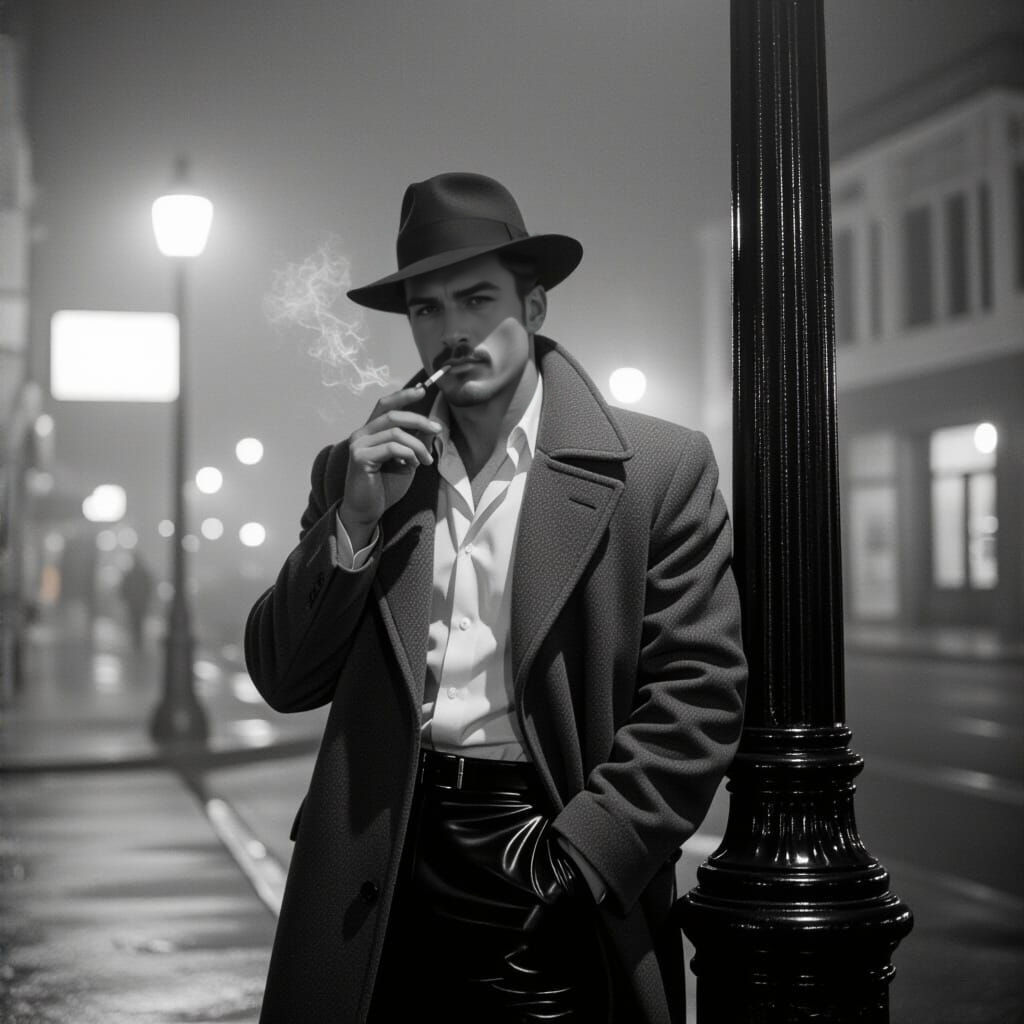 50s Noir LA Street Scene Expressionist B&W