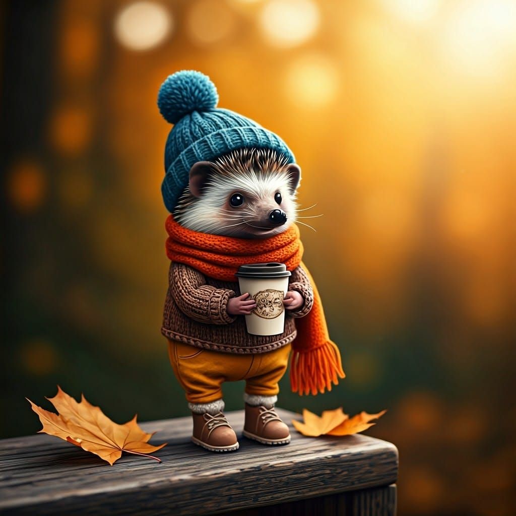 Whimsical Hedgehog Enjoying Autumn Scene