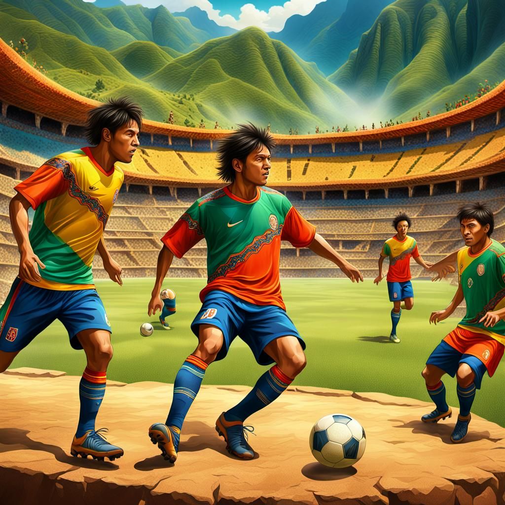 Peruvian Soccer Players in Inca Stadium: Fantasy Concept Art