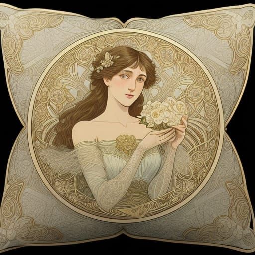 Art Nouveau Rose Glows on Velvet Cushion