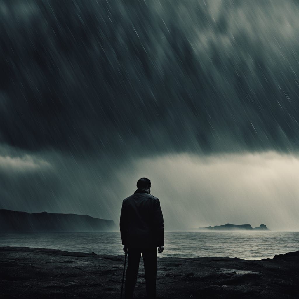 God in Desolate Stormy Landscape