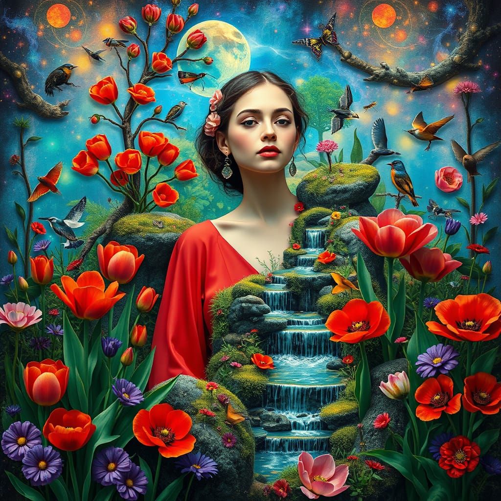 Surreal Woman in Rainforest Bio-Art Collage