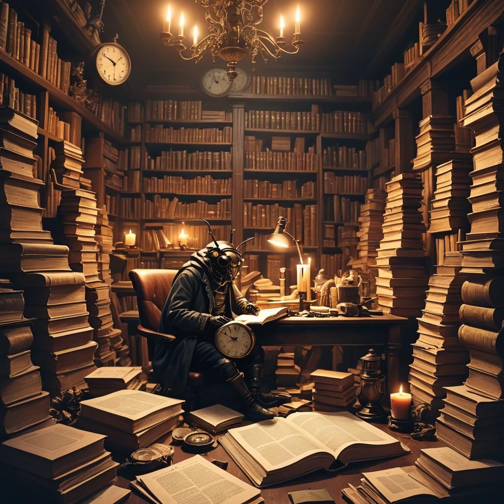 Bug Studying at Desk, Fantasy Concept Art