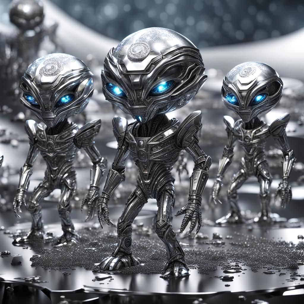 Silver Crystal Aliens on Metal Planet