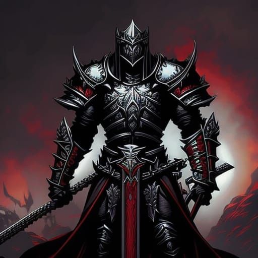 Grimdark Unholy Paladin in Crimson Knight Armor