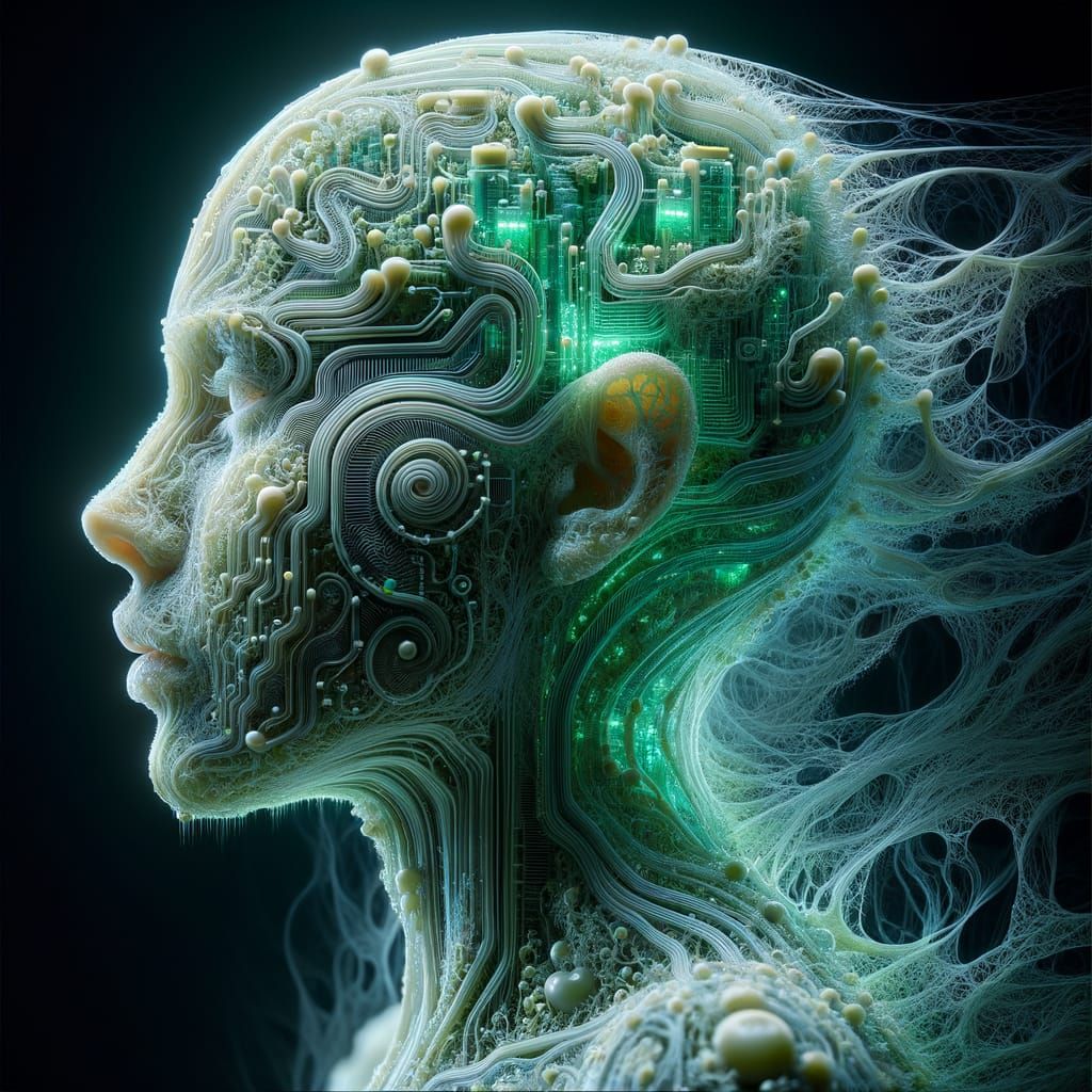 Ethereal Mycelium Figure in Anamorphic Double Exposure