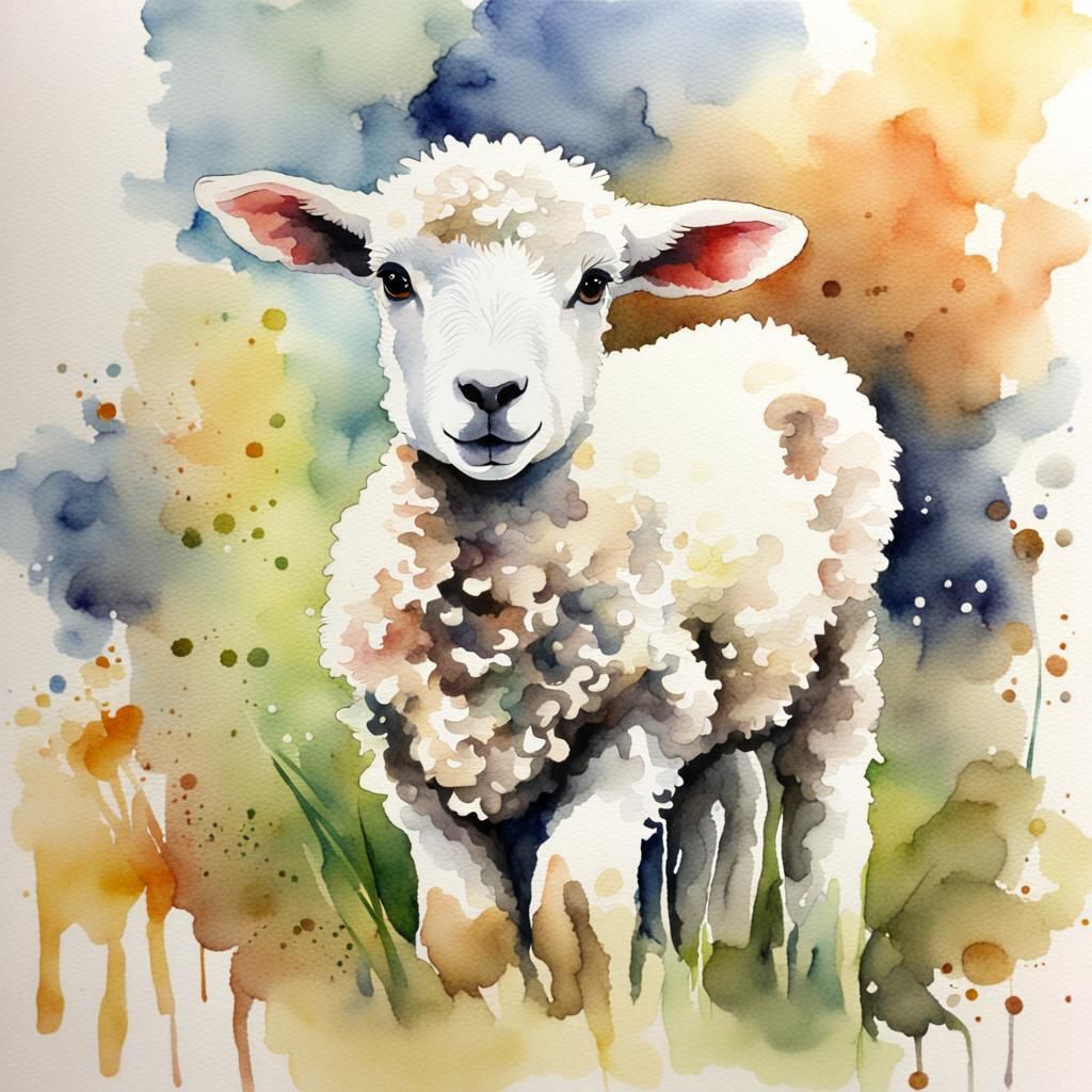 Delicate Watercolour Painting of a Lamb