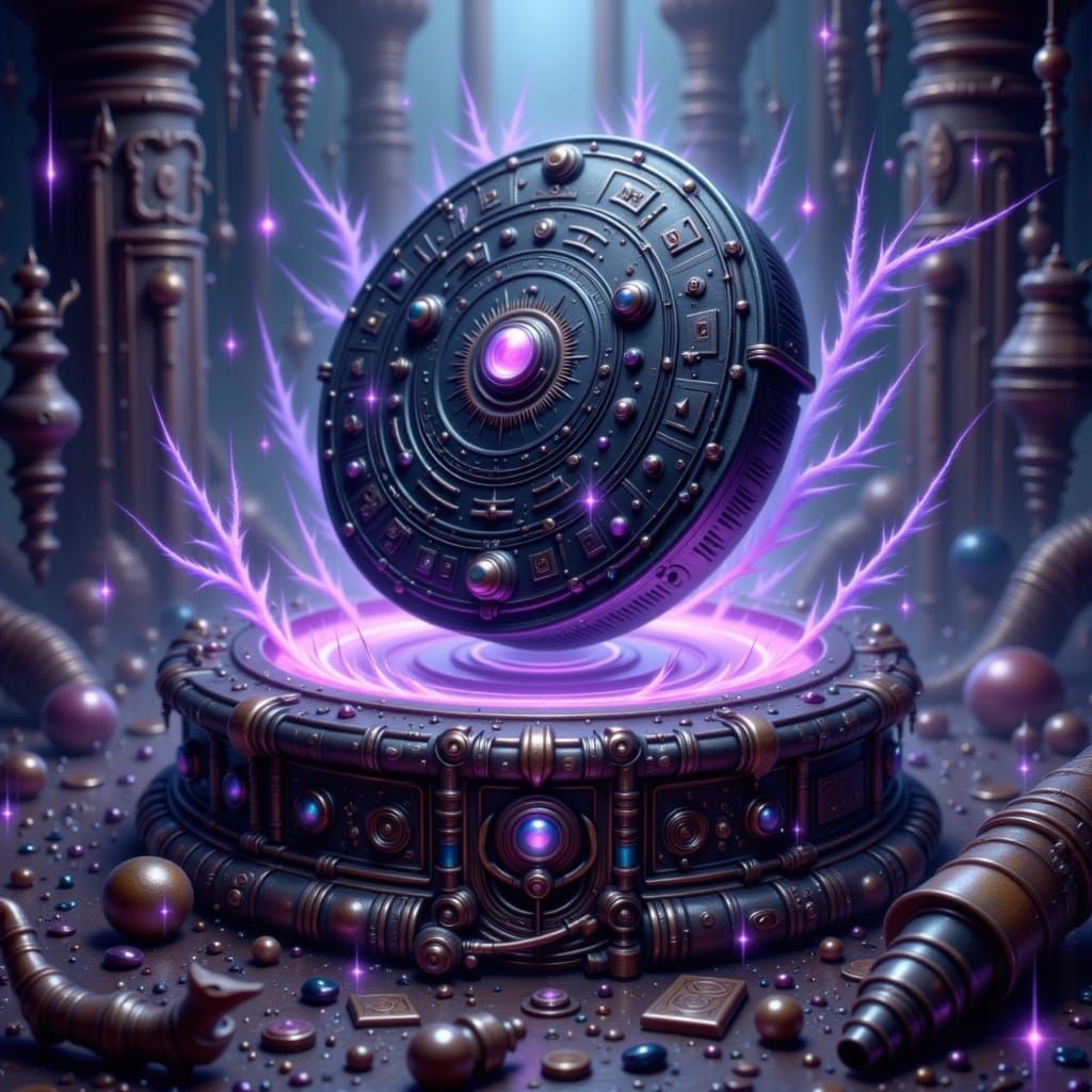 Runed Roomba Levitating Over Obsidian Altar