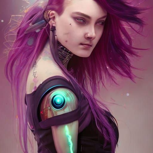 Cybernetic Woman Portrait in Cyberpunk Style