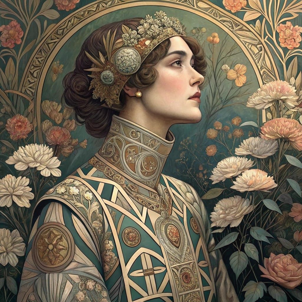 Elegant Art Deco Lady in Opulent Floral Tapestry