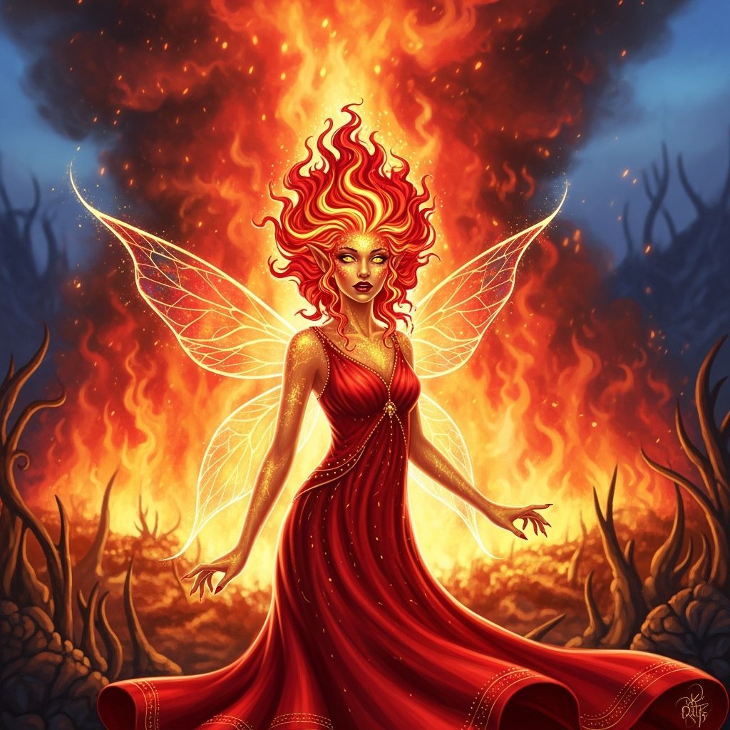 Fire Fairy Before Inferno in Whimsical Style