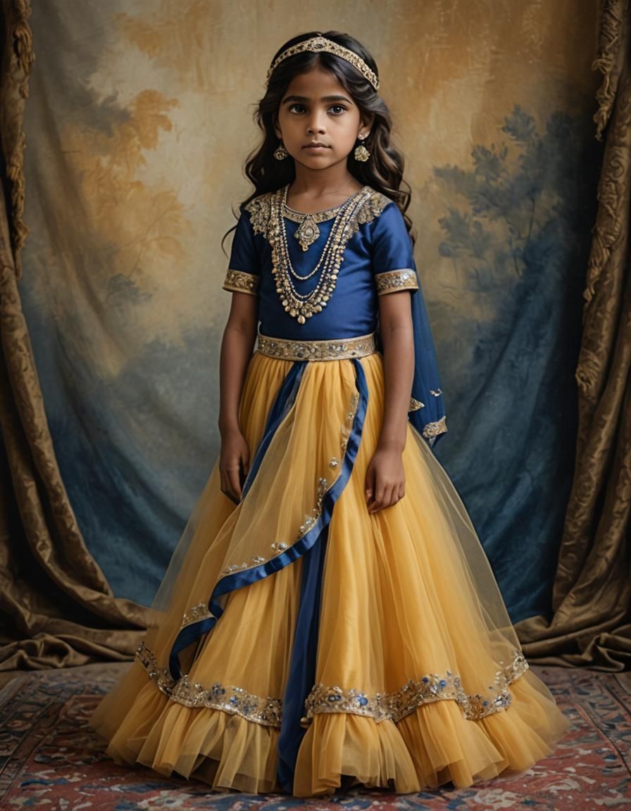 Indian Princess Portrait in Amber and Cobalt