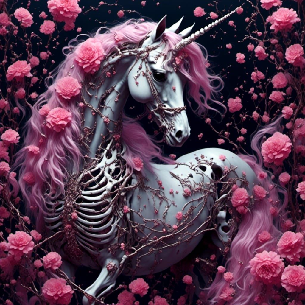Black Skeleton Unicorn in Macabre Style