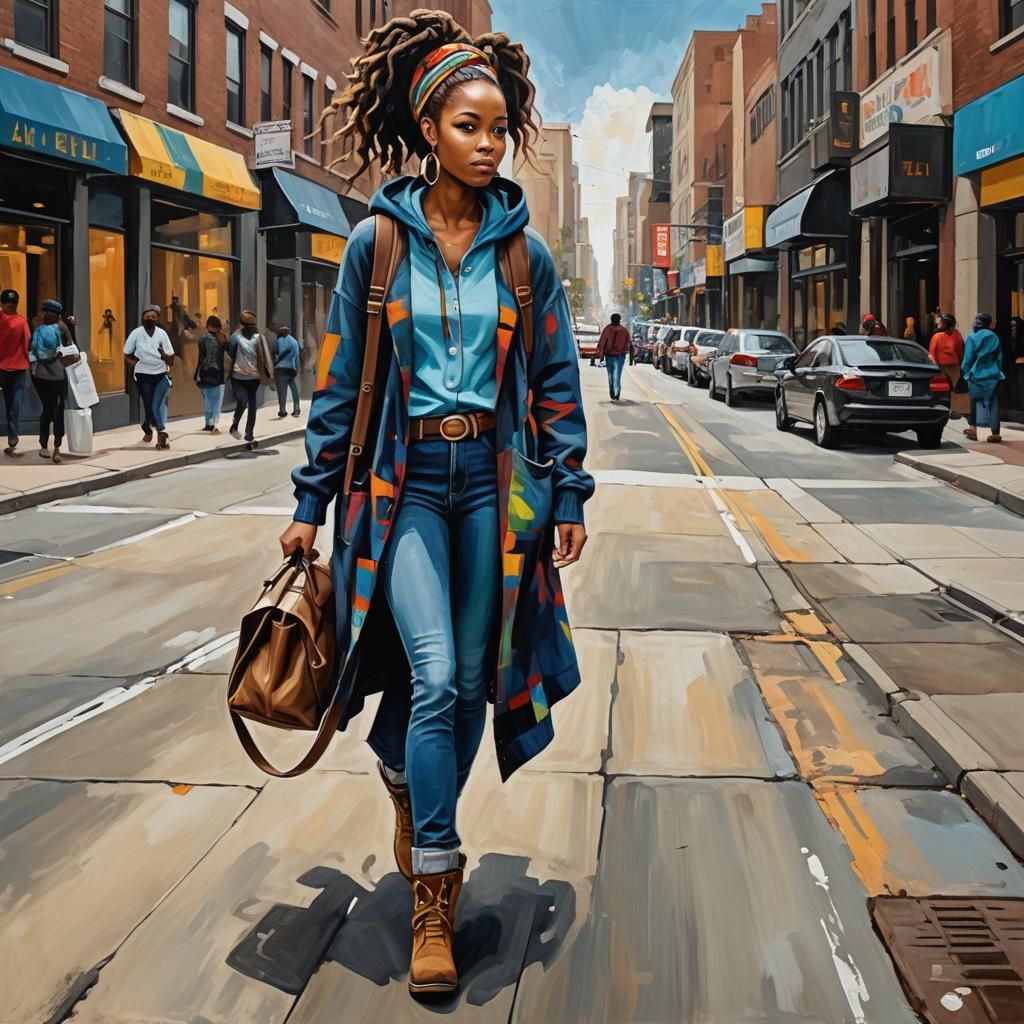 Stylish Woman in City Street: Abstract Expressionism
