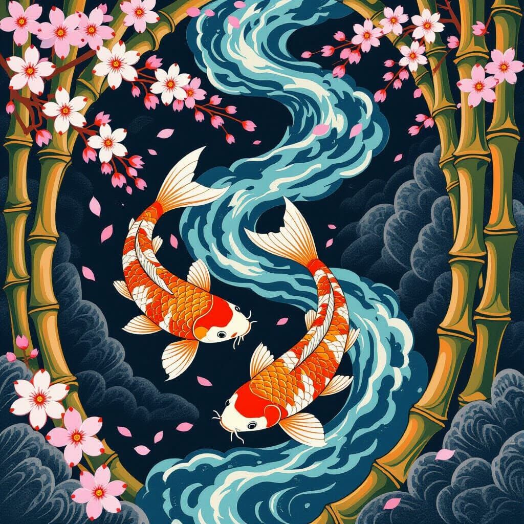 Koi Fish Tattoo Design in Neo-Japanese Style