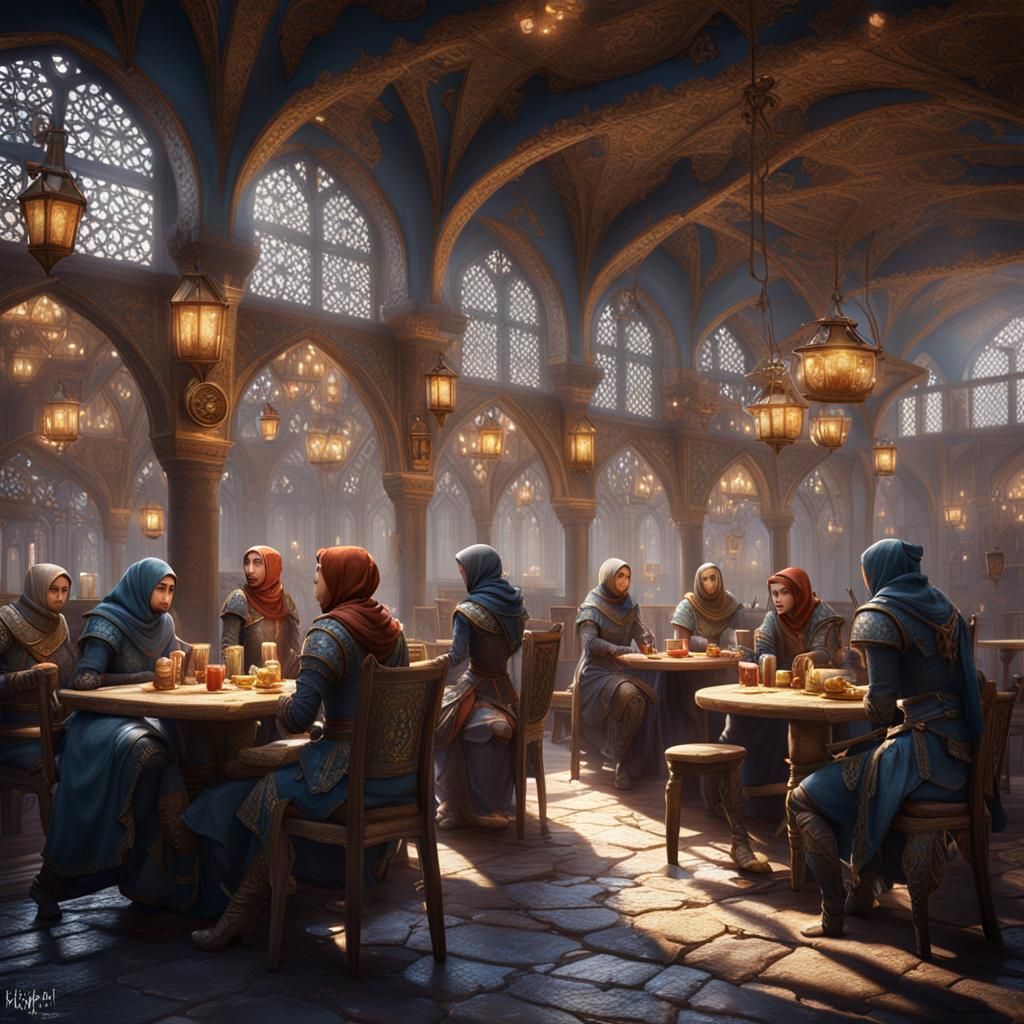 Hijabi Knights Gather in Fantasy Cafe