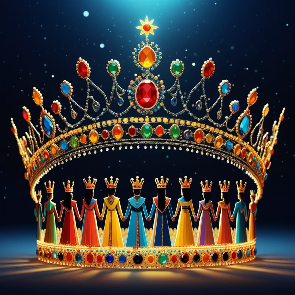 Regal Monarchs Admire Intricate Crowns in Luminous Digital A...