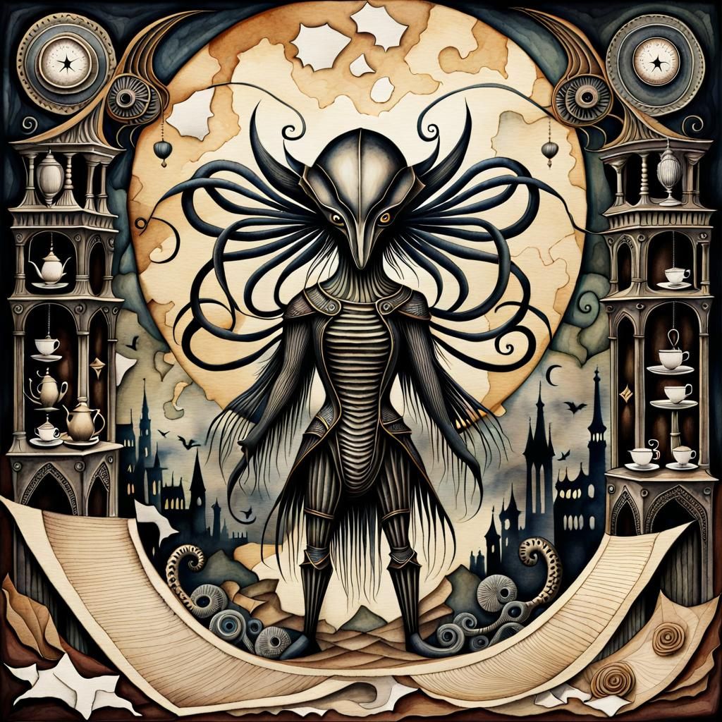 Multi-Armed Cryptid in Gothic Surrealist Style