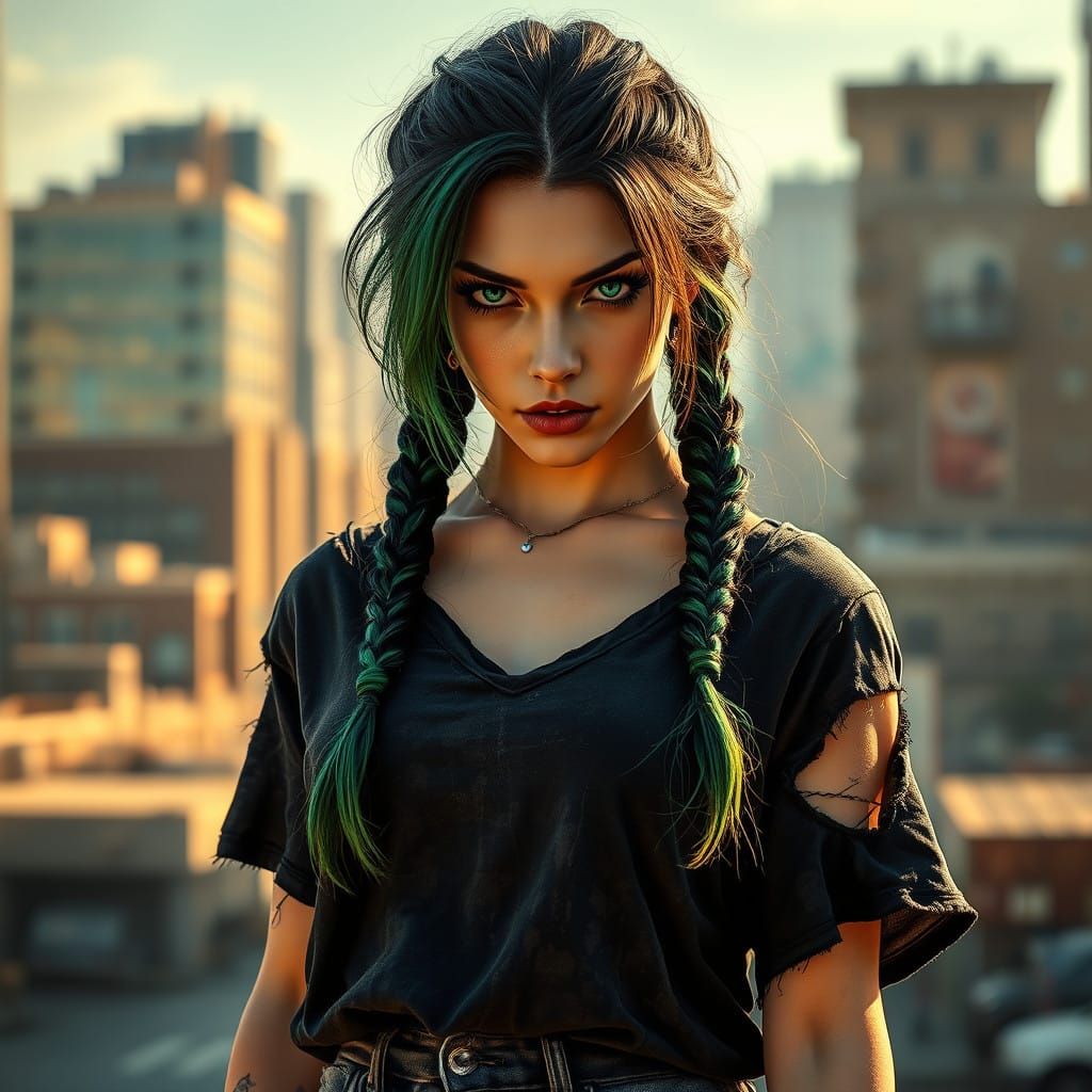 Cyberpunk Goddess in Modern Cityscape