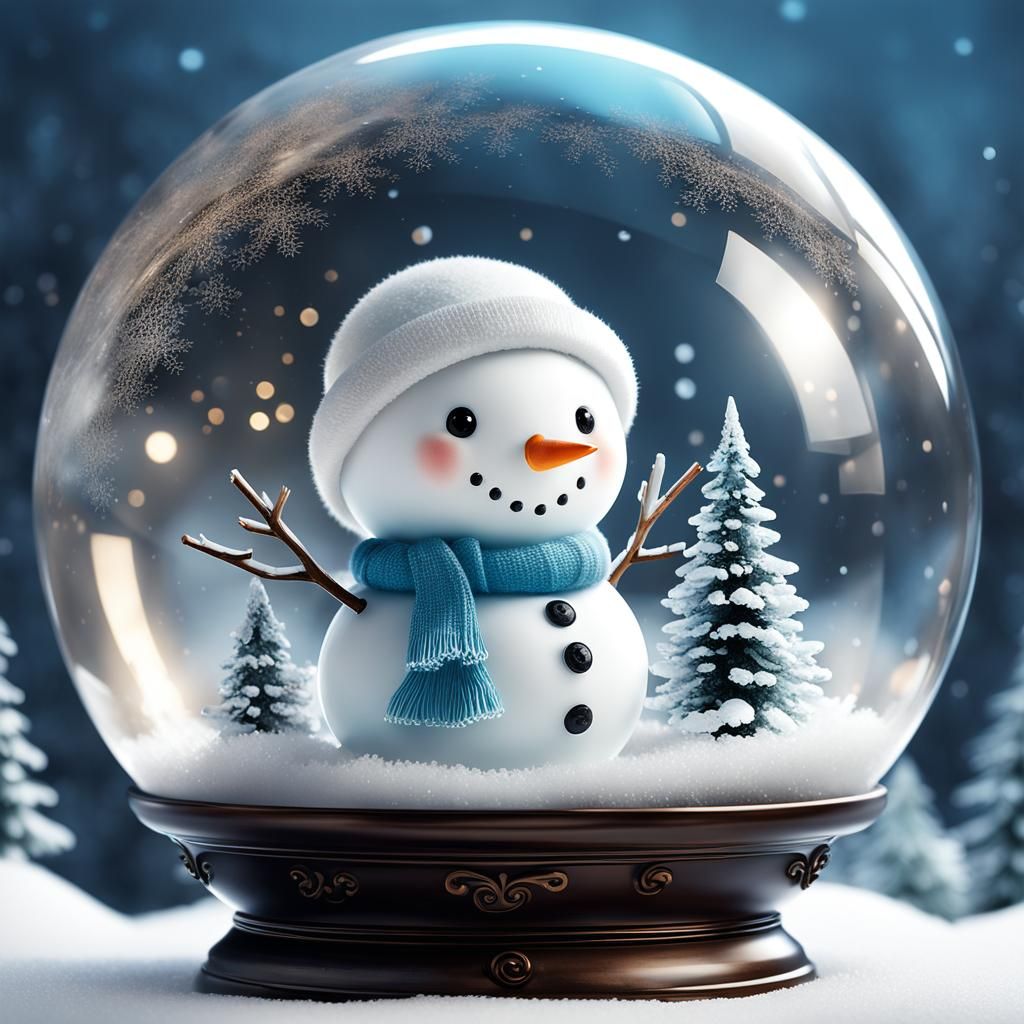 Chibi Snowman in Snowball: Fantasy Illustration