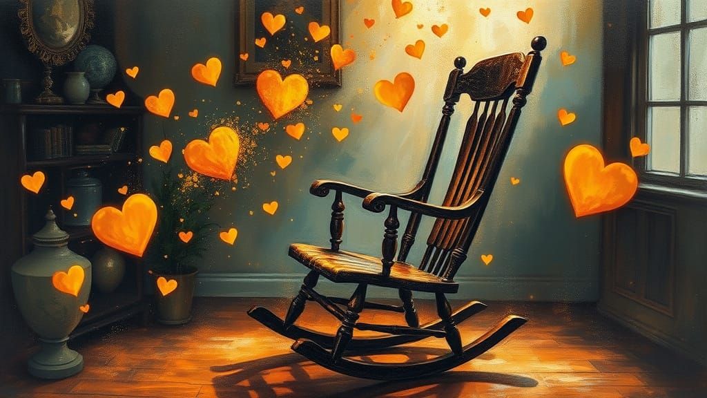 Vintage Rocking Chair with Golden Memories as Alcohol Ink