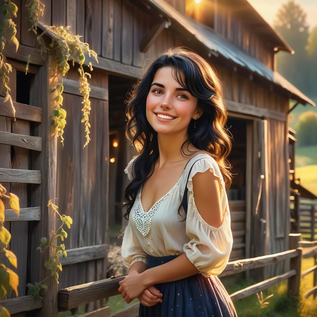 Italian Woman Portrait in Kinkade-Inspired Digital Art