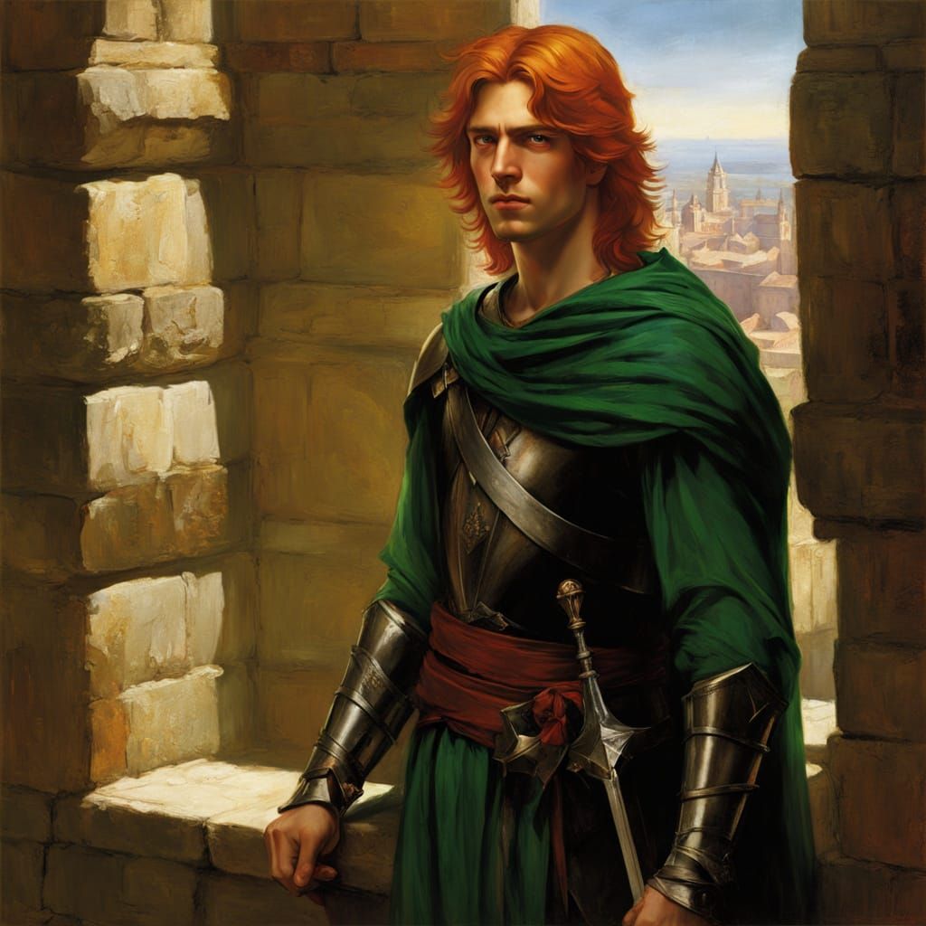 Boy Paladin in Castle, Chiaroscuro Style