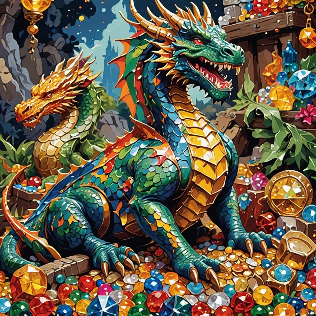 Dragon on Treasure: Paint-by-Numbers Illustration