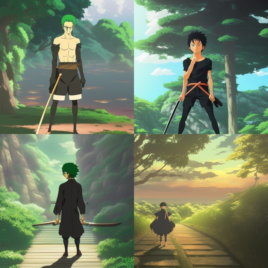 Zoro in Studio Ghibli Anime Style