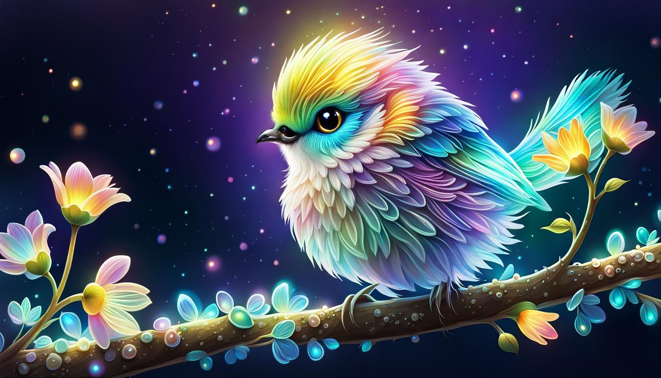 Iridescent Bird Watercolor Illustration in Pastel Colors